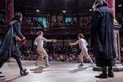 Michelle Terry and Bettrys Jones in HAMLET by William Shakespeare @ Shakespeare's Globe. Designed by E.M. Parry. Directed by Federay Holmes and Elle While. Photo ©Tristram Kenton