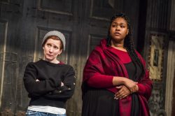 Bettrys Jones and Tanika Yearwood in HAMLET by William Shakespeare @ Shakespeare's Globe. Designed by E.M. Parry. Directed by Federay Holmes and Elle While. Photo ©Tristram Kenton