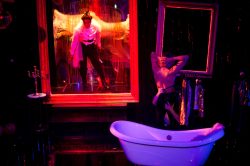 scene from DORIAN, based on The Picture of Dorian Gray by Oscar Wilde, written by Phoebe Eclair-Powell & Owen Horsley. Set and costume design: E.M. Parry. Dir. by Owen Horsley. Reading Rep, 2021. Photo by Holly Revell.