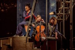 Janet Etuk, Juliet Colyer and Josie Lawrence in AN IMPROBABLE MUSICAL, Improbable Co. / Royal & Derngate co-production, the Royal Theatre, Northampton, and touring, 2022. Set and costume design: E.M. Parry. Directed by Lee Simpson and Ang Clerkin. Photo © Marc Brenner