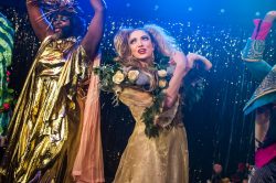 La Gateaux Chocolate and Lucy McCormick in Effigies of Wickedness: Songs Banned by the Nazis. Gate Theatre / ENO co-production. Set and costume design by E.M. Parry. Directed by Ellen McDougall. 2018. photo Helen Murray